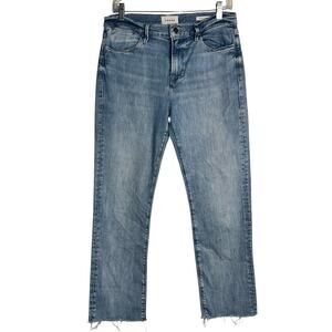 FRAME Le High Straight Jeans Aura Wash Size 29 Raw Hem Organic Cotton